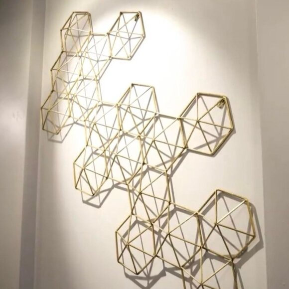 Glam metal abstract gold wall decor. very large light wight art piece honeycomb - Picture 12 of 12